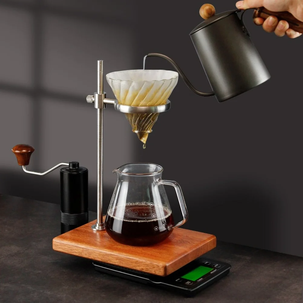 1 Piece Adjustable Stainless Steel Coffee Dripper Stand With Solid Wood Base For Hand Brew Filter Holder Cafe Tool