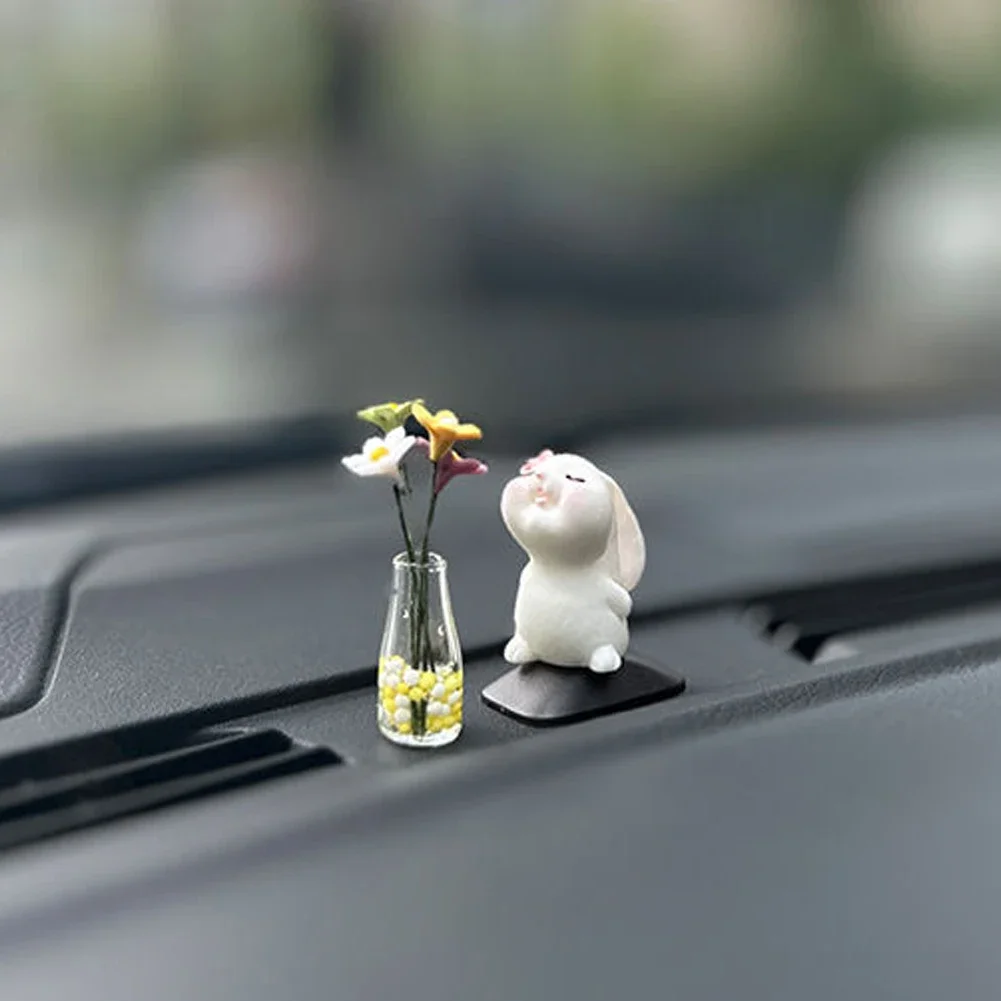 Car Interior Center Console Decoration Mini Rabbit Miniature Vase Auto Ornaments For Car Funny Decoration Accessories