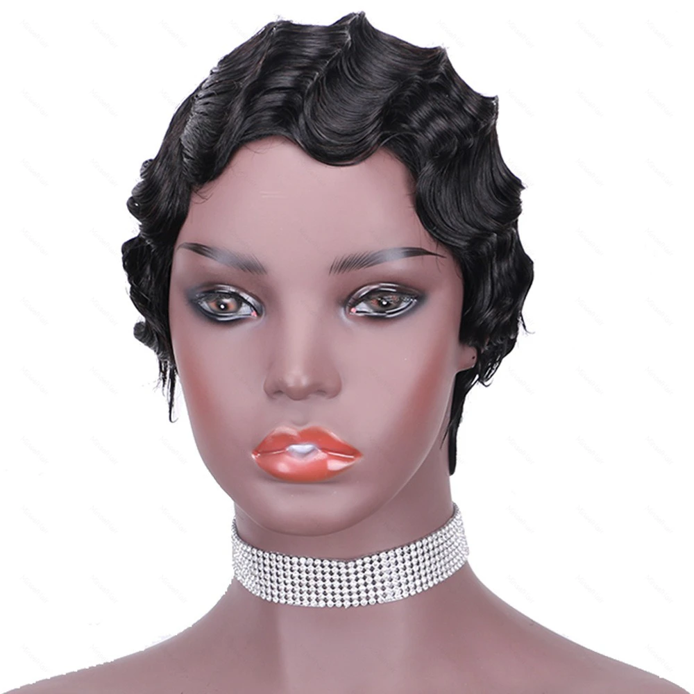 French Retro Bob Wig Human Hair Water Waves Machine Weft Affordable Machine Made Bob Wig Full Machine Made 1B #2 #27 #99J #613