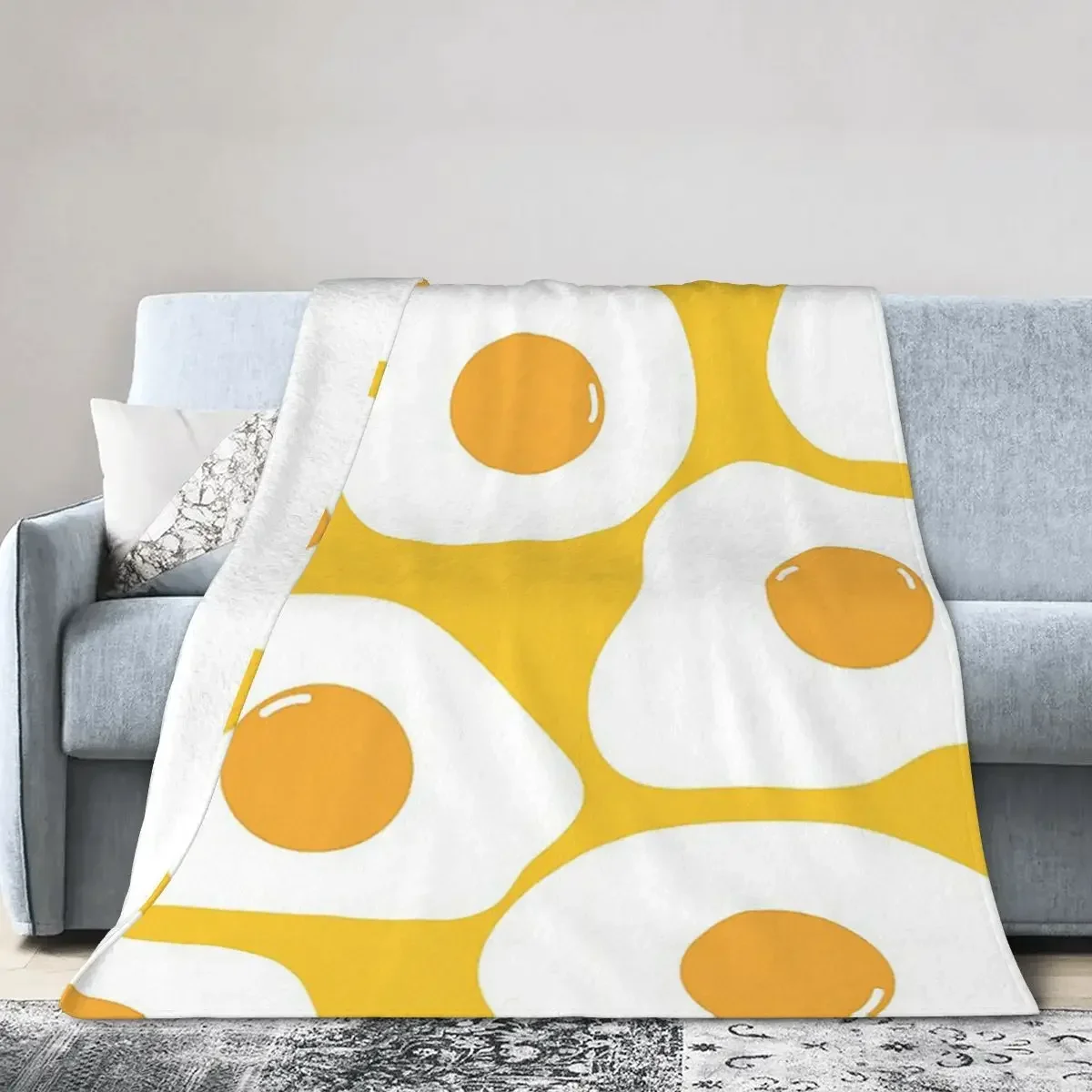 Funny Fried Eggs Pattern Blanket Soft Warm Flannel Throw Blanket Cover for Bed Living room Picnic Travel Home Couch