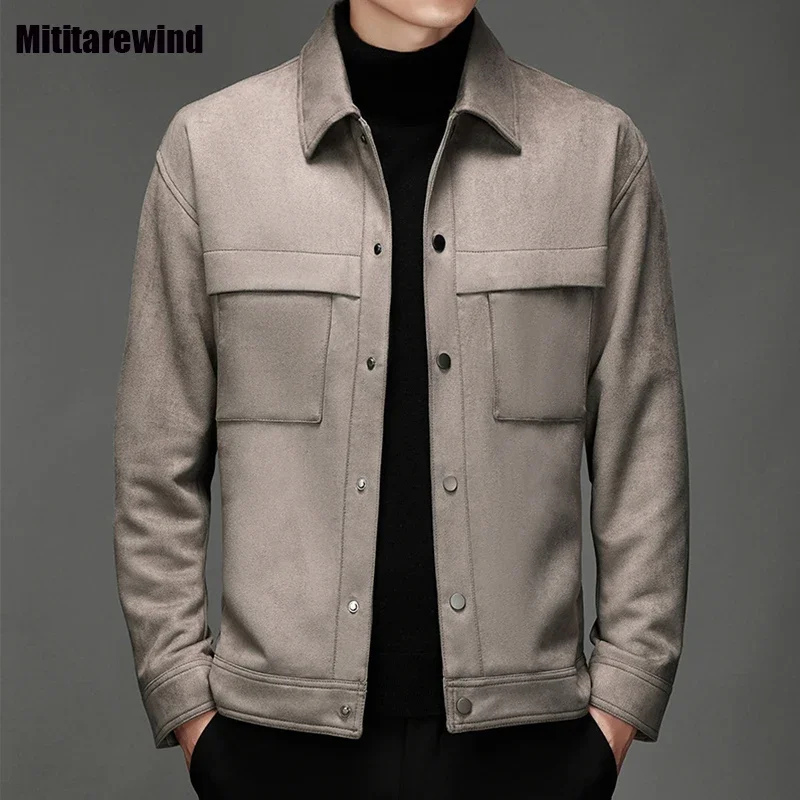 

Весенне-осенние куртки для мужчин, рабочая одежда, мужское пальто, однотонная замшевая короткая куртка-карго с лацканами, молодежная повседневная мужская одежда, модная новинка