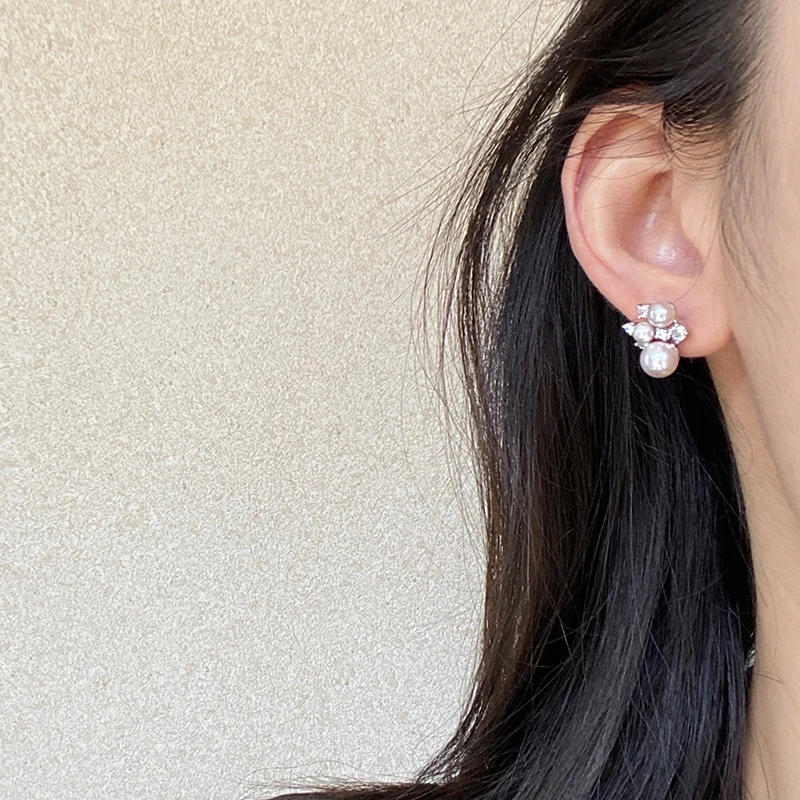 Elegante Rosé-Lila Imitationsperlen Mikro-Pavé Zirkonia Ohrstecker für Damen Mini-Accessoire Junge Luxus-Modeschmuck – Detail 8
