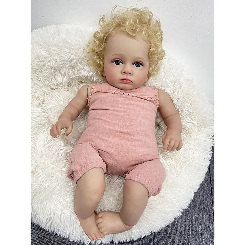 55CM Reborn Toddler Baby Doll Tutti with Gold Curly Hair Soft Cuddly Handmade Dolls with Genesis Paint Visible Veins Bebe Reborn