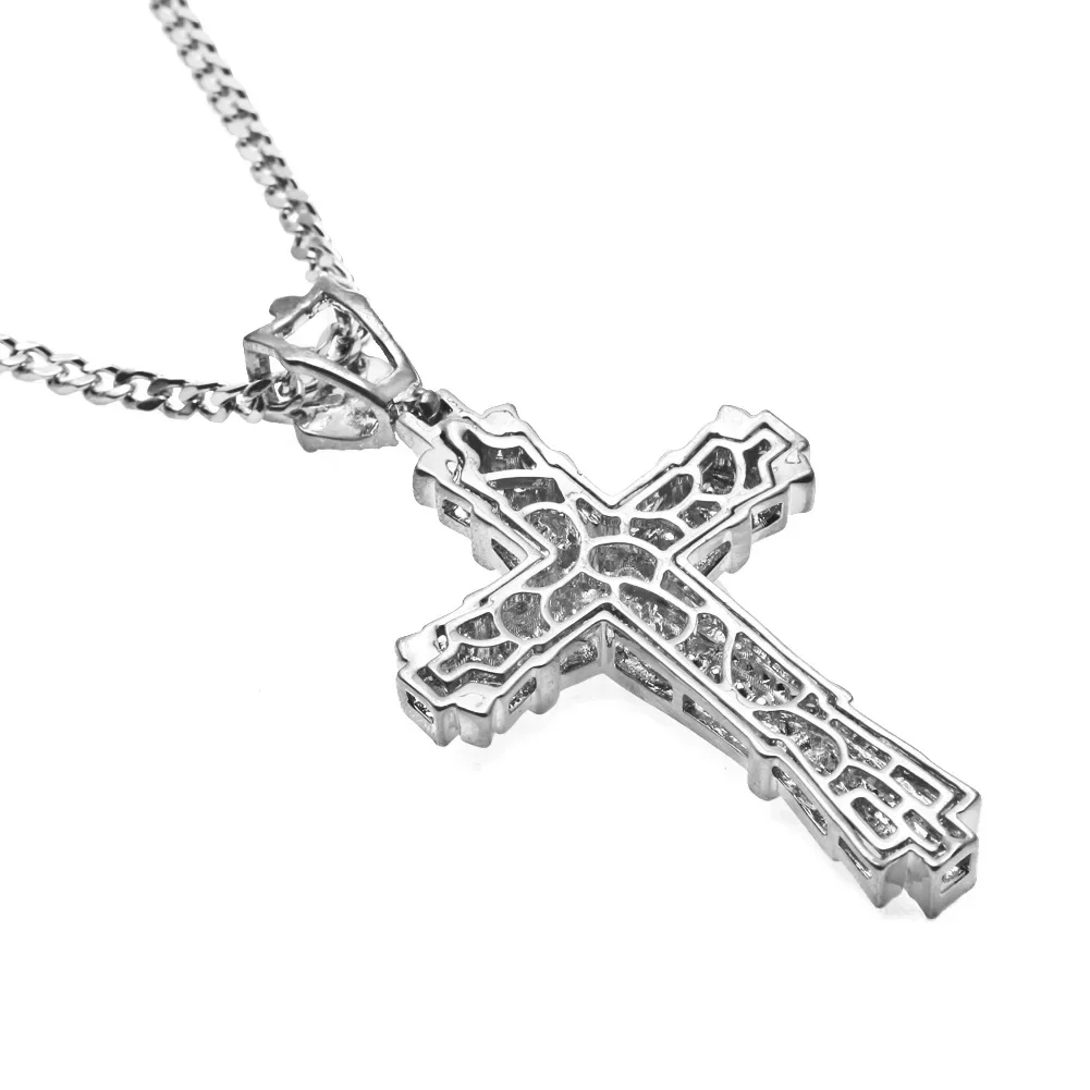 Hip Hop Ice Out Cross Pendant Necklace Men Street Hip Hop Rap Fashion Jewelry Religious Christian Amulet Necklace