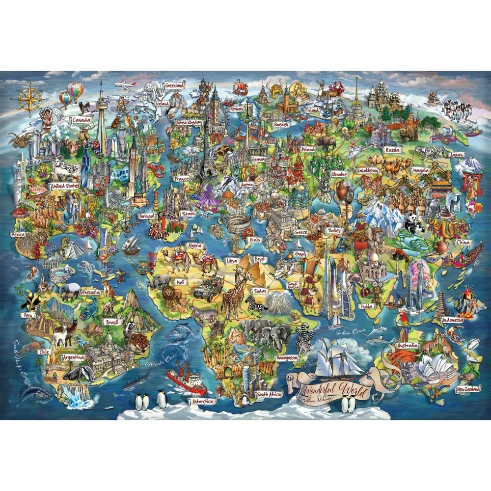 500/1000/1200/2000Pcs Jigsaw Puzzle for Adults & Kids - Garden, World Map, BBQ & Retro Kitchen Themes, Educational Toy Gift