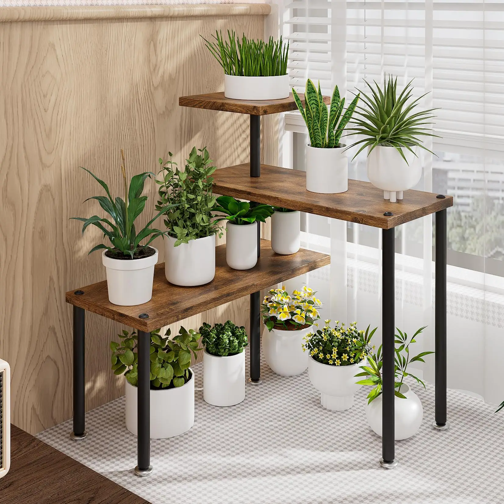 3 Tier Kitchen Corner Shelf Countertop Organizer Adjustable Spice Storage Rack Bathroom Accessories Over Sink Coffee Station Desktop Space Saving Organizer Shelves Holder Black White