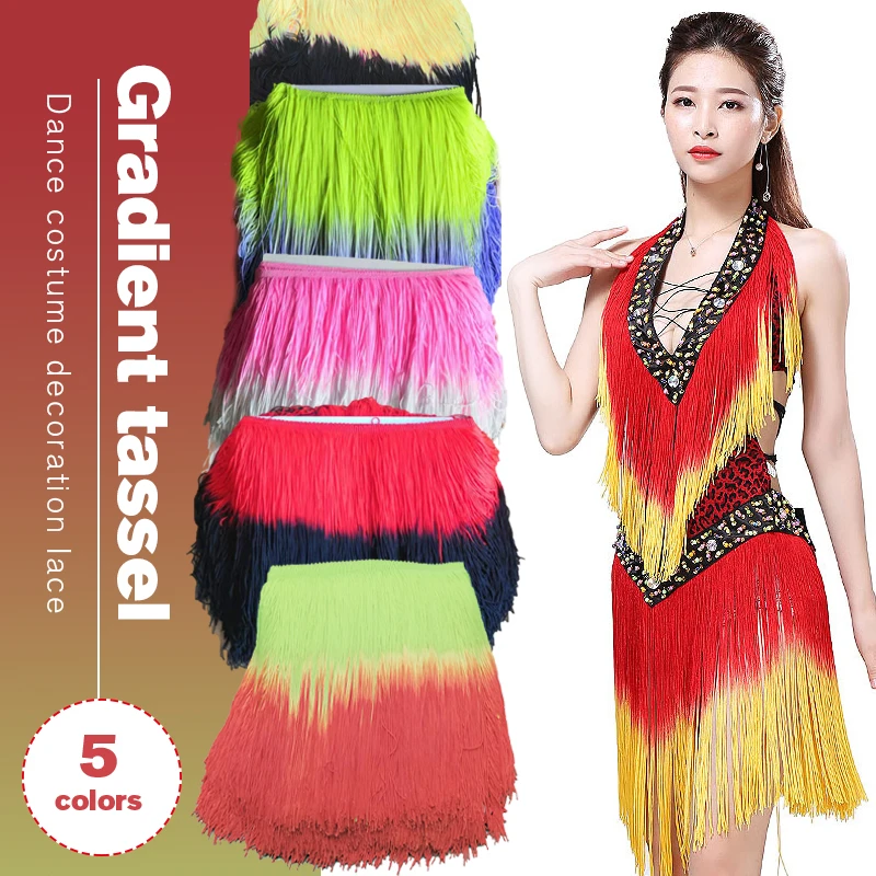 1 Yard 20cm Polyester Gradient Color Long Tassel Fringe Diy Sew Latin Dance Dress Stage Clothes Accessories Lace Trim Ribbon