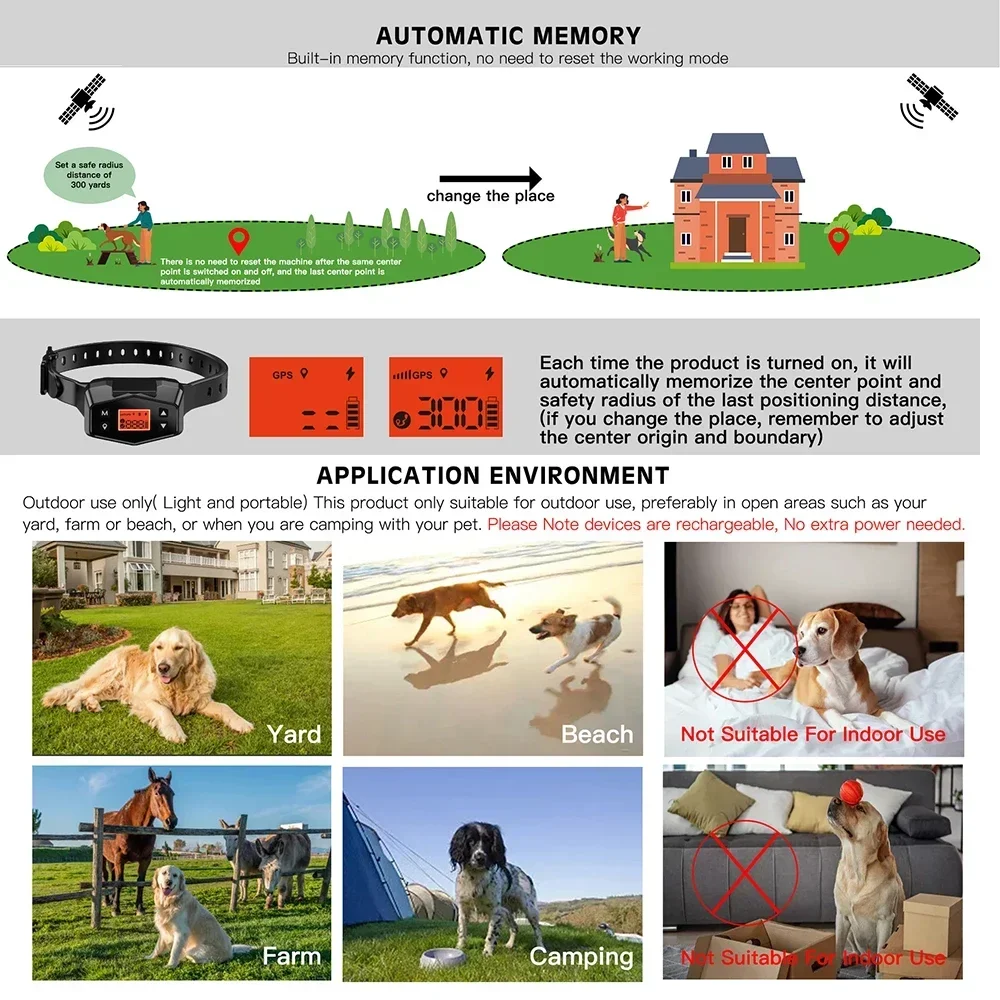 New Outdoor Wireless Dog Fence System, Smart Electric Shock Pet Training GPS Tracking Collar, Waterproof Collar for Dog Agility