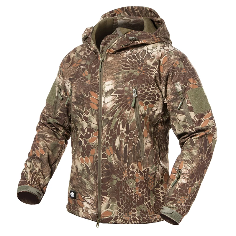 Men\'s Soft Shell Camouflage Tactical Jacket Men Waterproof Fleece Lined Coat Hooded Outdoor Hiking Hunting Clothes