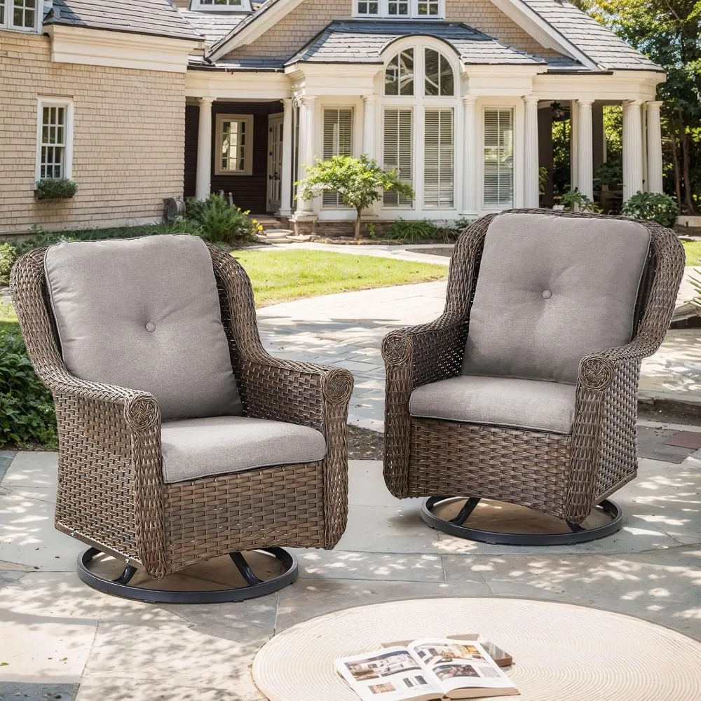 

Patio Swivel Chairs Set of 2-High Back Swivel Rocker Outdoor Chair Patio Chair for Deck Porch Lawn Garden Backyard-Brown/Grey