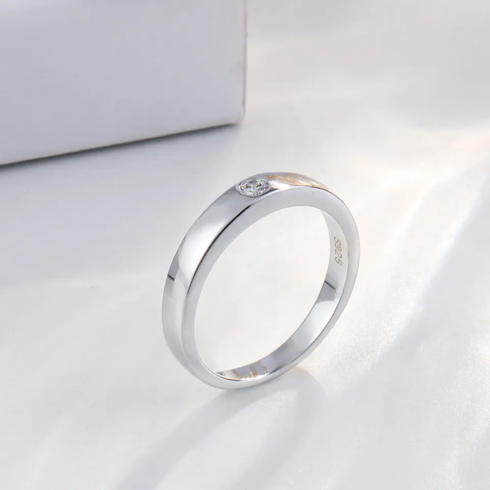 Buyee 925 Sterling Silver Simple Ring Finger Light White Zircon Ring for Woman Man Classic Fashion Wedding Fine Jewelry Circle