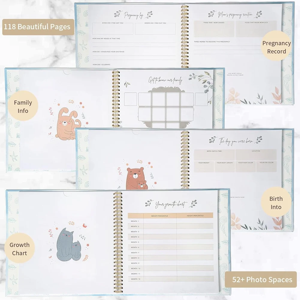 Baby Memory Book Scrapbook Photo Album Pregnancy Diary Cute Animal Keepsake Record Growth Journal Hand Account