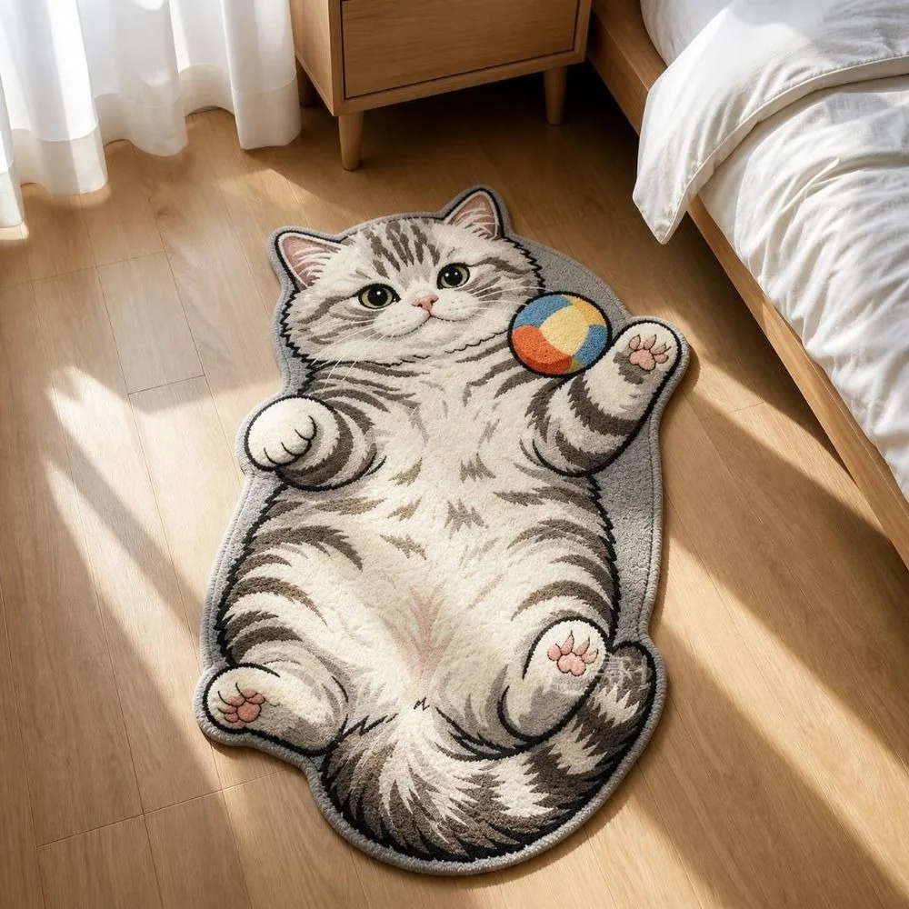 Cute Simulated Kitten Cat-Shaped Area Rug Non-Slip Easy to Clean Home Decor Carpet Soft Anti-fouling Door Mat Living Rooms