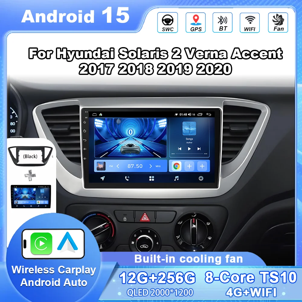 أندرويد 15 Carplay لشركة هيونداي سولاريس 2 فيرنا أكسنت 2017 2018 2019 2020 راديو تلقائي ستيريو نظام تحديد المواقع والملاحة مشغل وسائط متعددة 4G