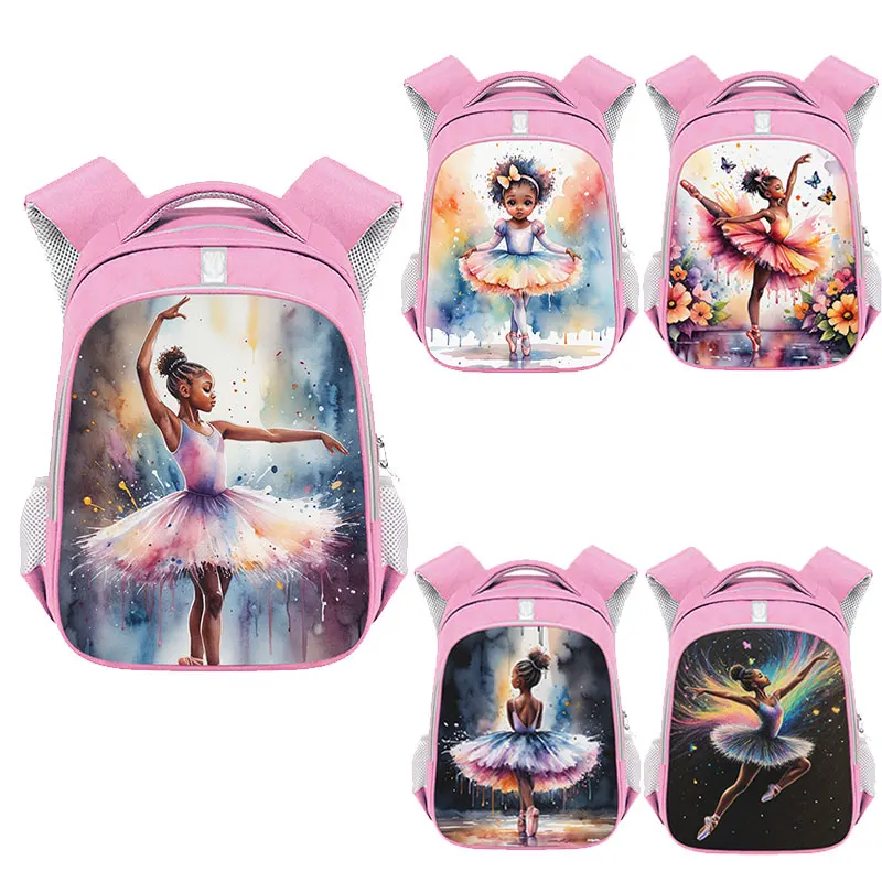 

14/16 Inch Afro Dancing Girl Print Pink Backpack Girls School Bags Women Laptop Bag for Travel Student Bookbag Shoulder Bag Gift
