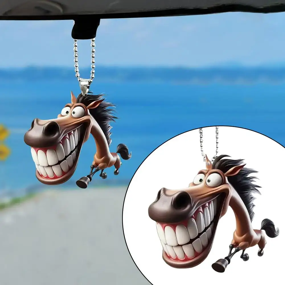 Auto-Anhänger, laufendes Pferd, Schlüsselanhänger, Cartoon-Pferd mit großem Mund, 2D-Acryl-Schlüsselanhänger, niedliches, leichtes, langlebiges, dekoratives Accessoire