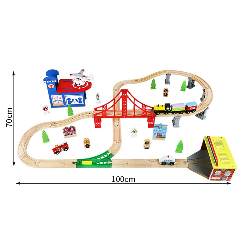 Traffic Mobilization Wooden Track Set With Cabin Apron Double Track Accessories Compatible With Electric Train Kids Toys  PD20