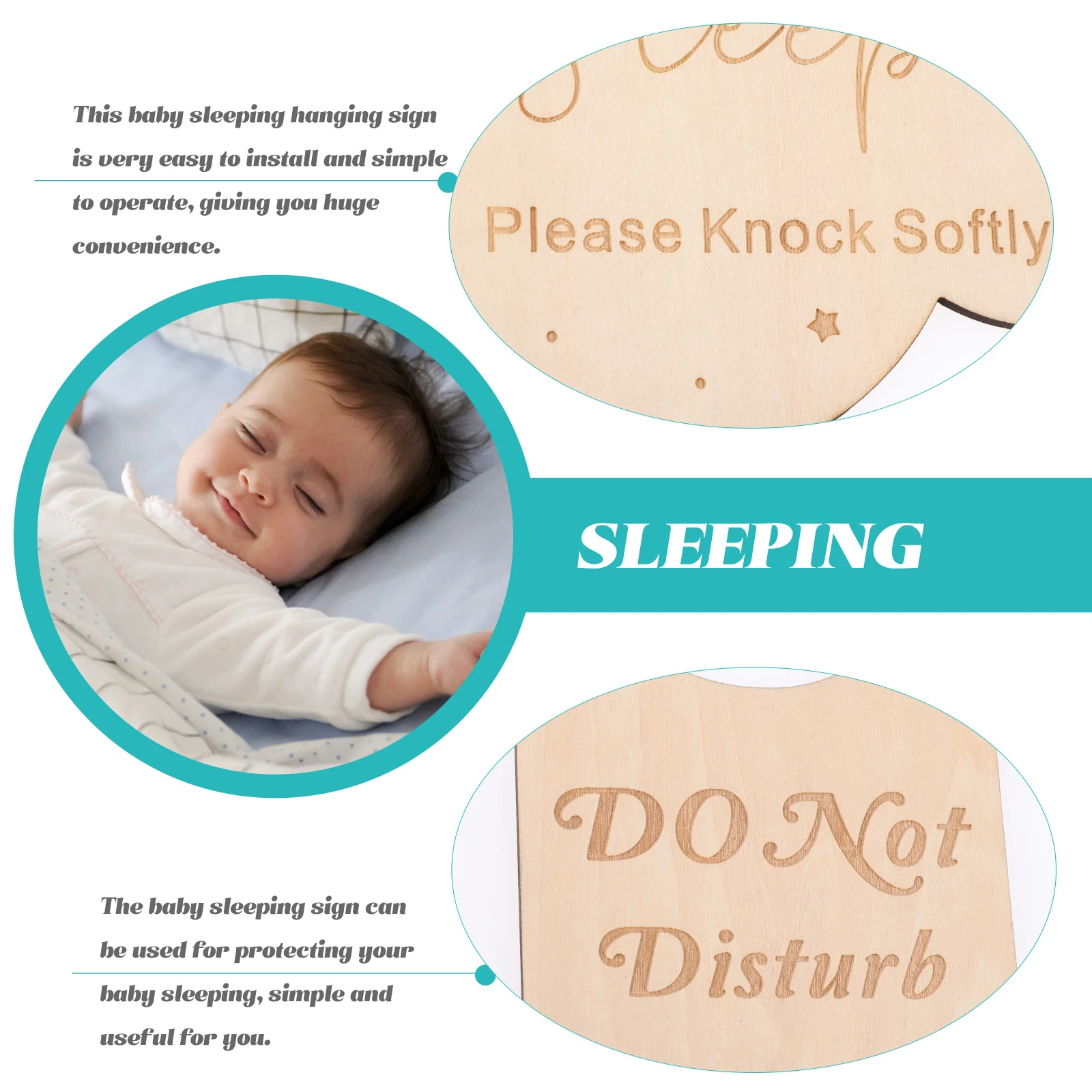 

2Pcs Baby Sleeping Sign Wooden Hanging Door Plaque Durable Do Not Disturb Baby Sleeping Reminder for Front Door