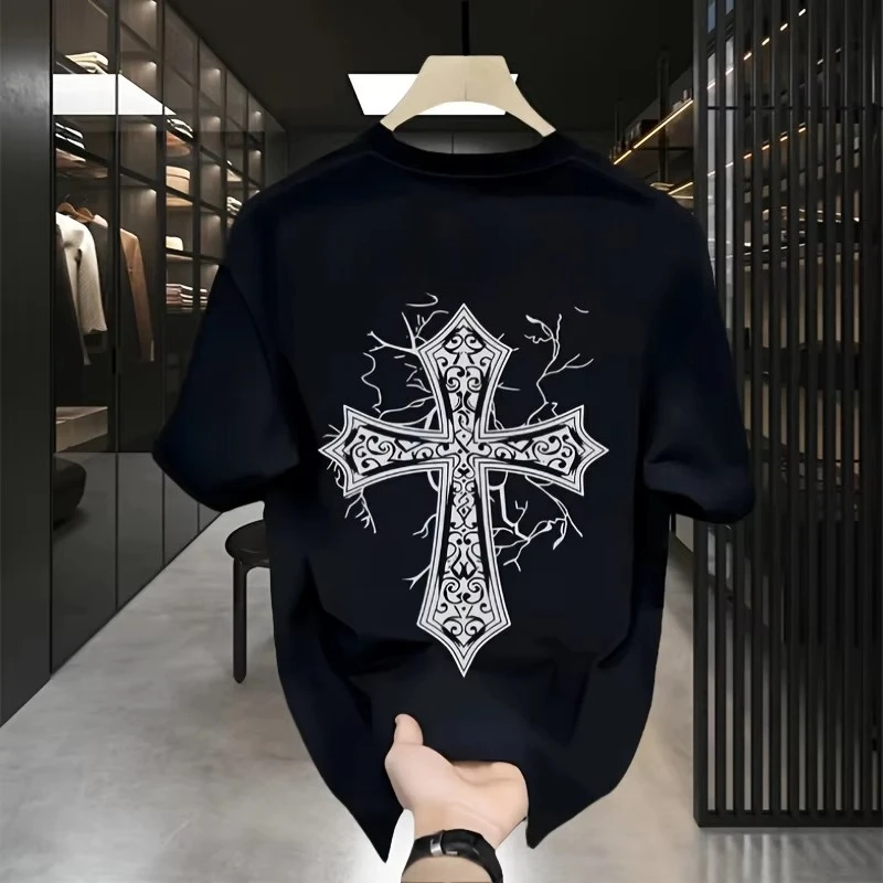 2026 New Men's loose T-shirt black and white color, round collar design,suitable for street casual wear short-sleeved style