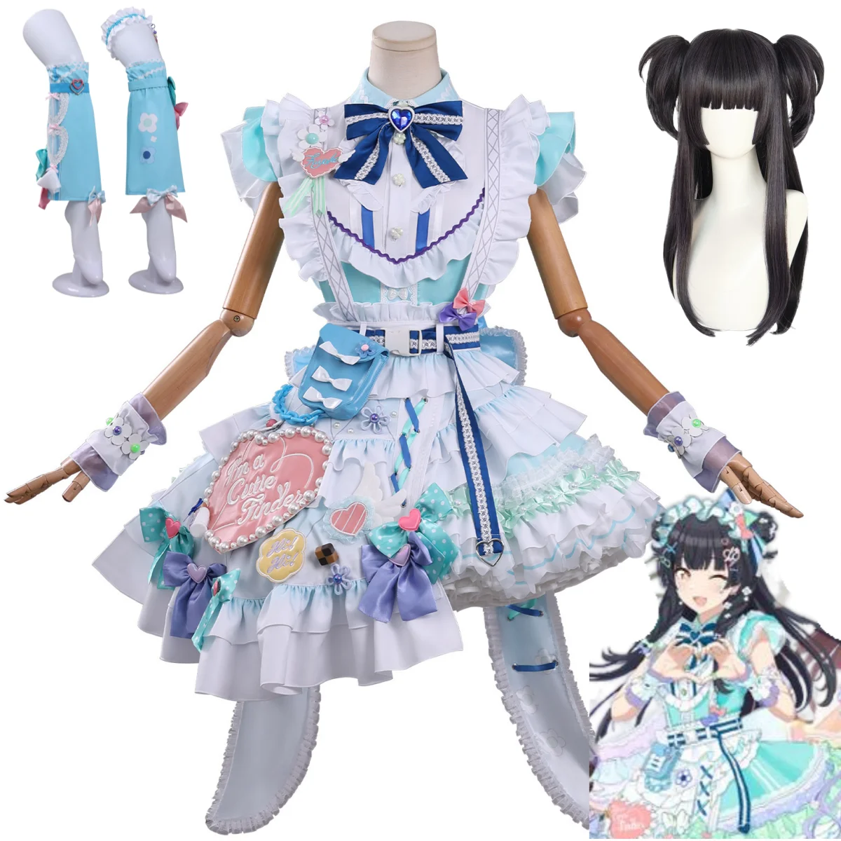 

Game The Idolm Ster Shiny Colors Mayuzumi Fuyuko Cosplay Costume Wig Blue Lolita Skirt Maid Dress Woman Cute Halloween Suit