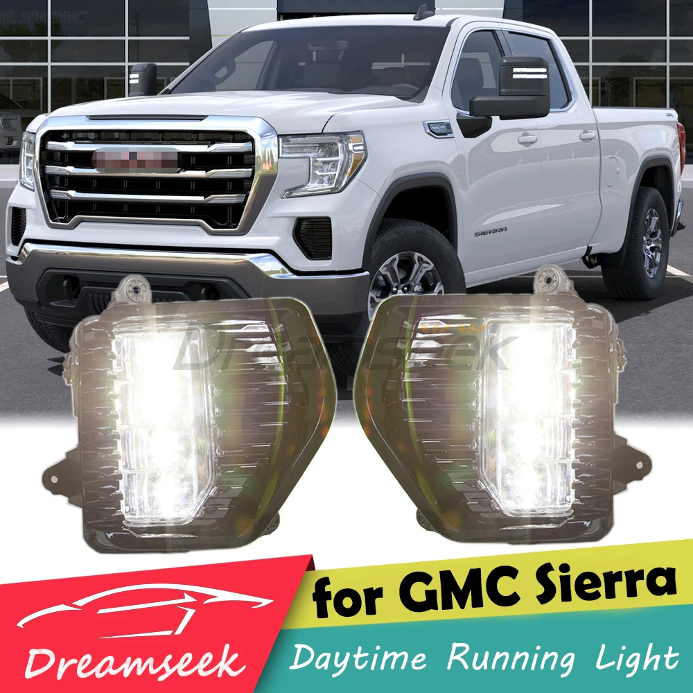 Car LED DRL Daytime Running Light For GMC Sierra 1500 SLE 2019 2020 2021 2022 2023 Waterproof White Fog Lamp Clear Lens