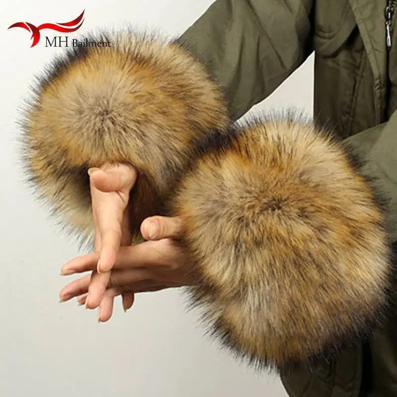 Faux Fur Cuff Warmer Lady Natural Fur Sleeves For Women Furry Luxury Jackets Oversleeve High Quality Wrist Wristbands