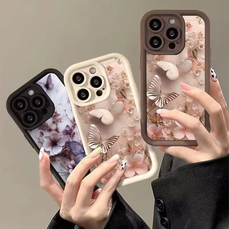 Flower Butterfly Marble Phone Case For Samsung Galaxy A57 A27 A14 A54 A26 A34 A05 A05S A24 A25 A53 A52 S20 S21 Plus Ultra Casing