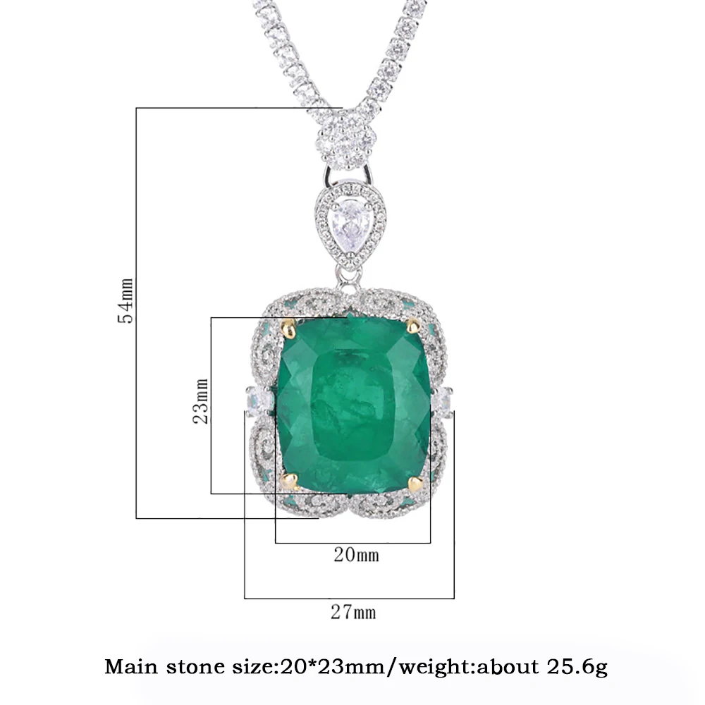 Luxury Vintage 20*23mm Emerald Pendant Tennis Chain Necklace for Women Lab Diamond Cocktail Party Fine Jewelry Accessories Gift
