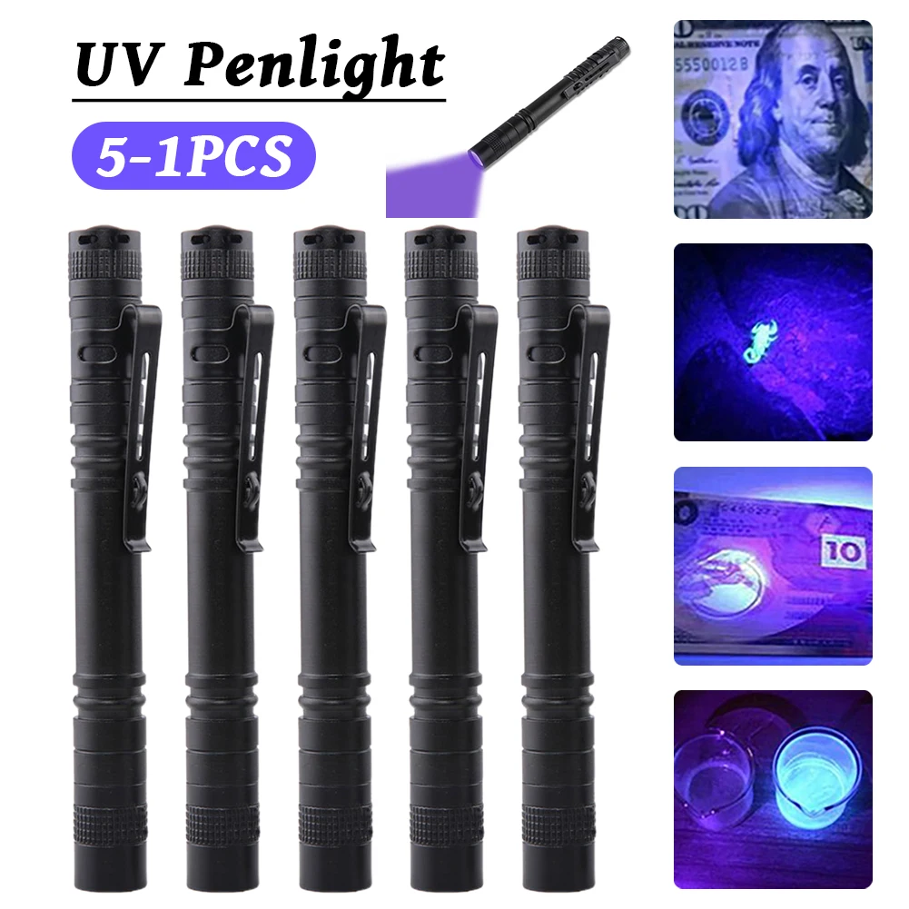 

395 нм 3 Вт фонарик-ручка IPX4 водонепроницаемый светодиодный ручной фонарик с зажимом карманный фонарик лампа банкнот детектор пятен мочи домашних животных