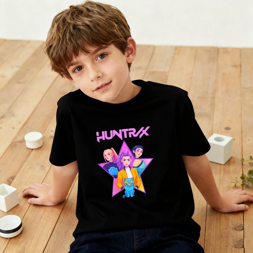 Kaos Anak Laki-laki Kartun Demon Hunters Saja K-pop 2025 Terbaru, Kerah Bulat, Motif Cetak, Fashion Kasual, Atasan Anak, Pakaian Anak