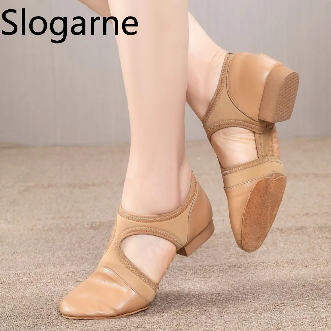 Women Leather Jazz Shoes Girls Stretch Ballet Dance Shoes Soft Sole Teachers Dance Sneakers Yoga Training Sandals Stage Footwear