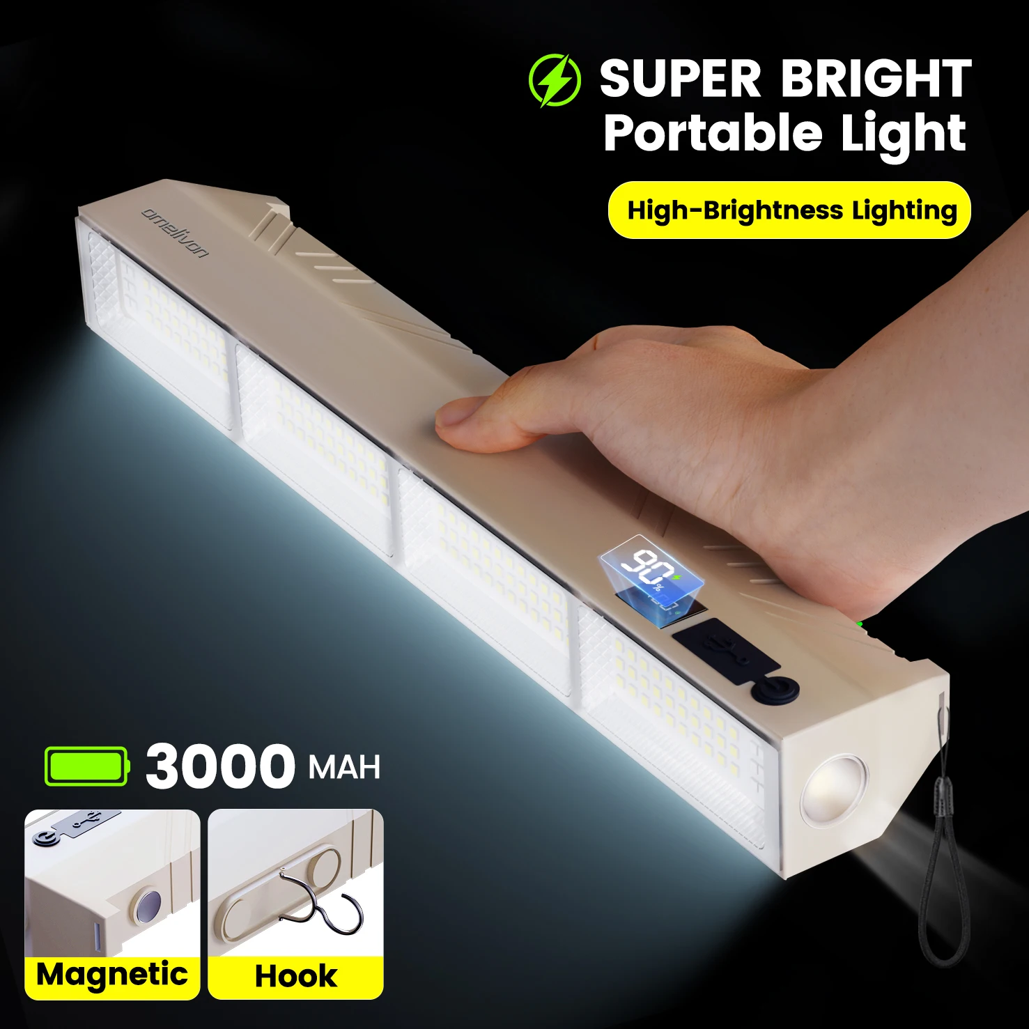 Classic Rechargeable Led Lighting Lamp: Multi-Level Dimming + Digital Power Display + Long-Lasting Battery Life, High Brightness and Even Illumination, with a Hook for Easy Hanging, Suitable for Lighting in Camping Tents, Supplementary Lighting for Gatherings, Emergency Backup Lighting, Rv Interior Lighting, and Other Scenarios