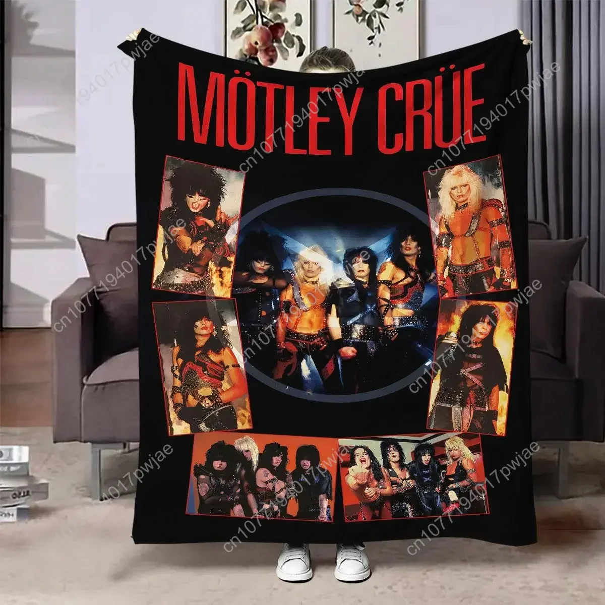 Motley Crue Band Photo Print Flannel Blanket Count Soft Warm Throw Blanket Air Conditioning Blanket for Home Bedroom Living