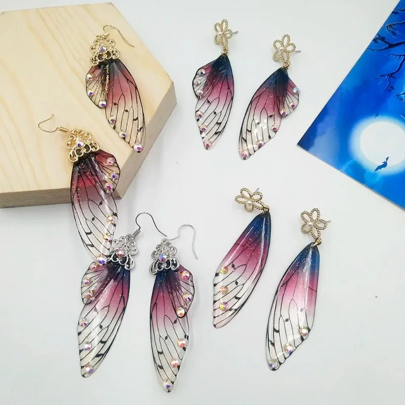 Greamy Gradient Purple Butterfly Wing Earrings Fairy Tale Glittering Bridal Drop Earrings Flower Charm Women Accessories Gifts