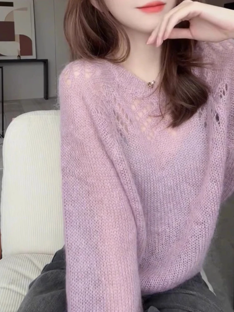 

Soft Sle Long Sve Knitted Top Hollow out Design Overhead Base irt Casual Versatile Women's plus Size Inner Wear