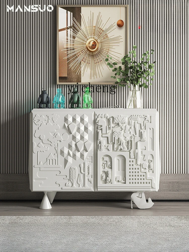 ZF Entrance Cabinet Shoe Cabinet Slightly Luxury Decoration Living Room Embossed Sideboard Cabinet