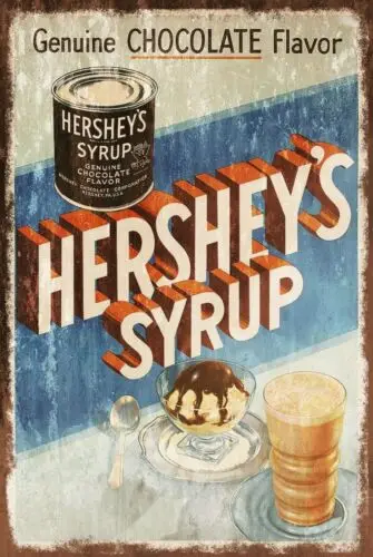 1p, sirope de chocolate de Hierhey, publicidad, aspecto envejecido, letrero de Metal de estilo Retro Vintage, cafetería