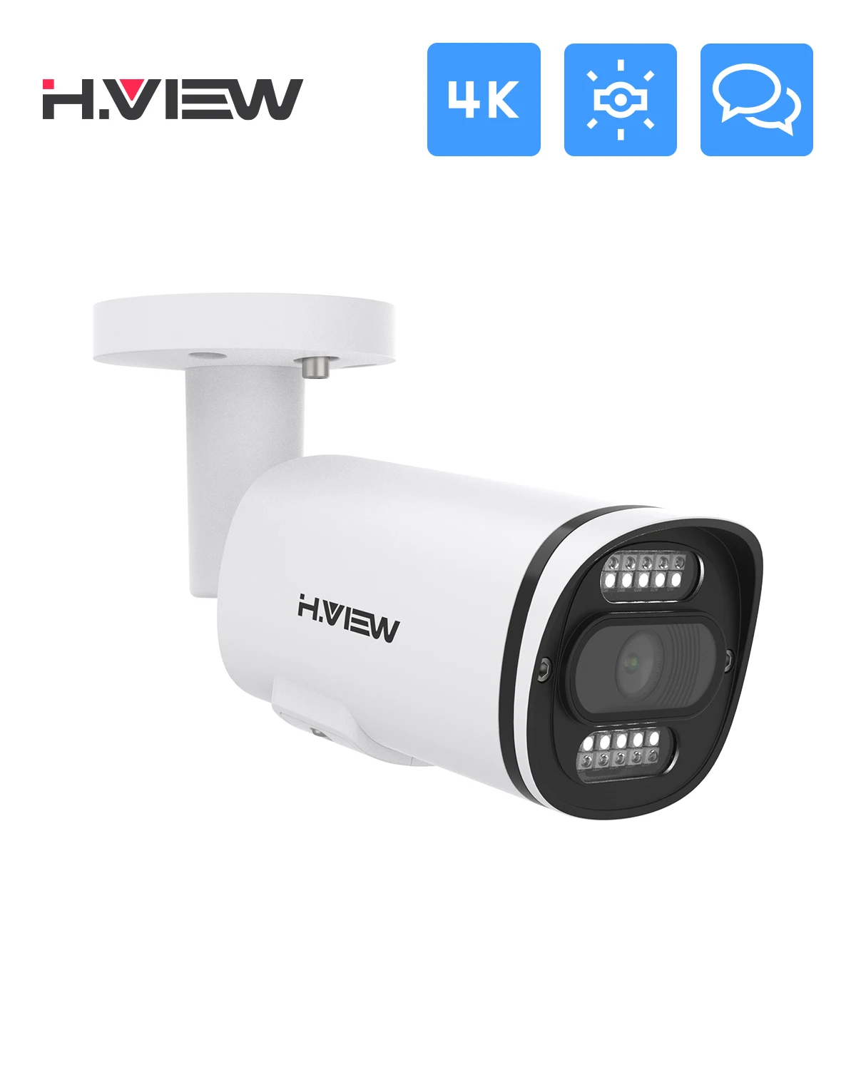 H.VIEW 4K POE Camera with Two-way Audio, Cloud Server, Spotlight, Human Body Detection, 2.8mm Lens, IP67 Weatherproof, HV-800S2