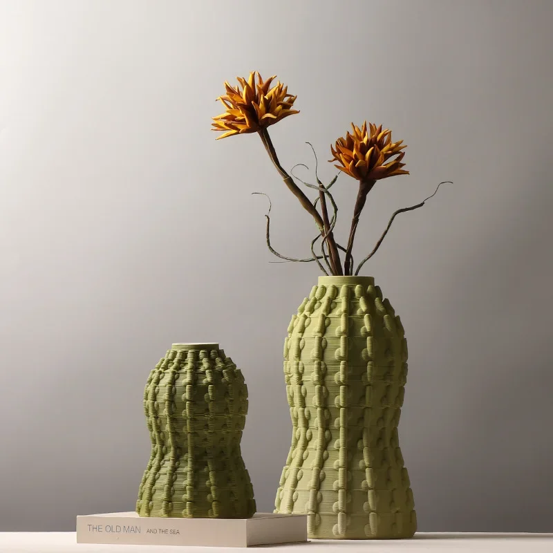 Ceramic Vase Green Geometric Cactus Flowerpot Ceramic Handicrafts Flower Arrangement Accessories Home Decoration