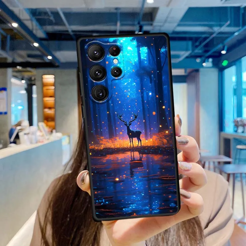 مضيئة تألق الغزلان فتاة قضية الهاتف لسامسونج غالاكسي S25 S24 S23 S22 S21 S20 S10 الترا زائد FE 5G أسود لينة غطاء من البولي يوريثان #6