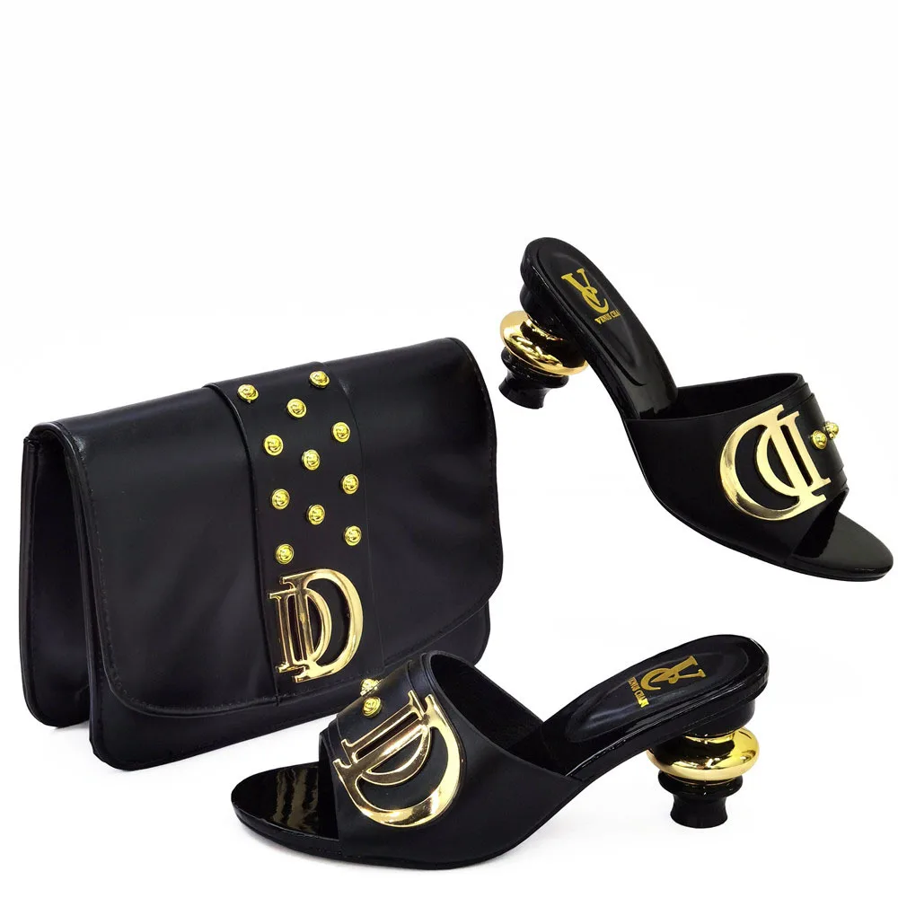 2024 Latest Italian Design Fashion African Women\'s Low Heel Comfortable Shoes and Bags Set Leather Casual Ladies Slippers