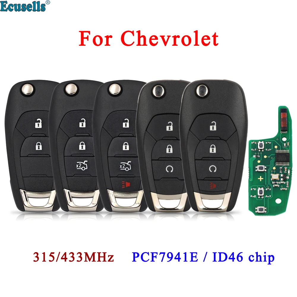 

Ecusells 2/3/4 Button Flip Remote Key Fob 315MHZ 433MHZ ID46 PCF7941 Chip for Chevrolet Cruze Aveo 2014-2018