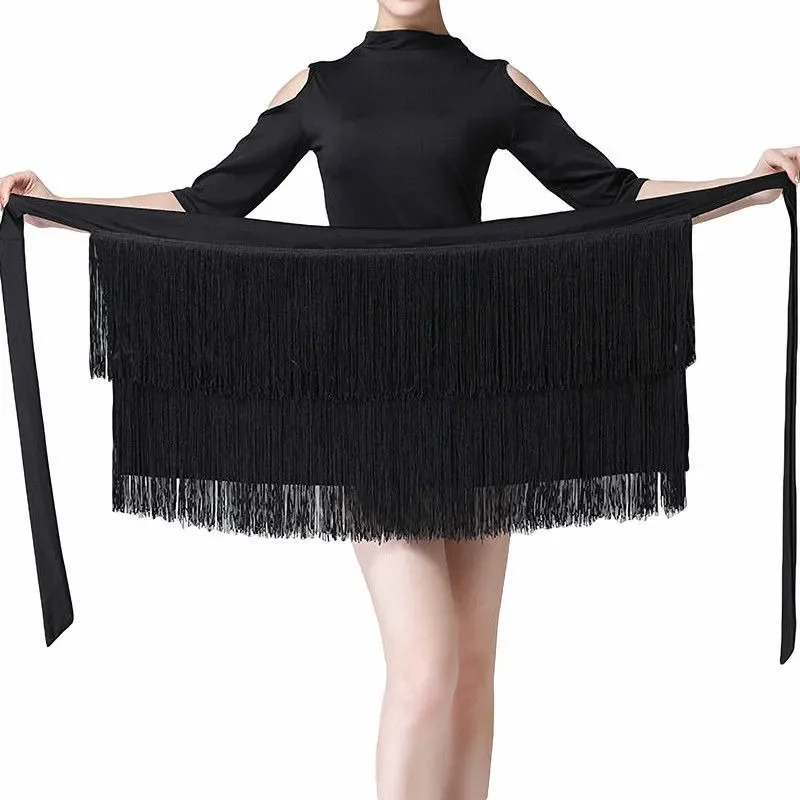 

Latin Line Dance Skirt Sexy Asymmetrical Tassel Solid Knit Fabric Mini Skirt Wrap Detail for Party Carnival Dancewear Clothing