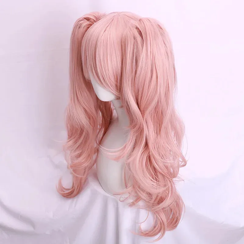 Enoshima Junko Cosplay Wig Pink Long Wavy and Horsetail Clip Heat-resistant Cosplay Wig Headdress