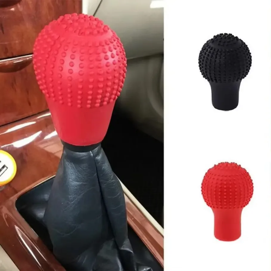 Car Gear Shift Knob Cover Silicone Universal Round Manual Shifter Handbrake Knob Non-slip Cover Interior Parts