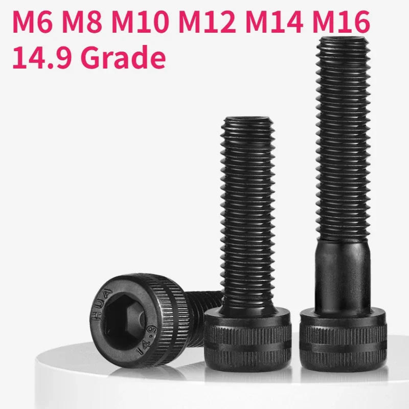 1/5/10pcs M6 M8 M10 M12 M14 M16 Black Grade 14.9 Steel Hexagon Hex Socket Cap Allen Head Screw Bolt Lengthened Long 10-100mm
