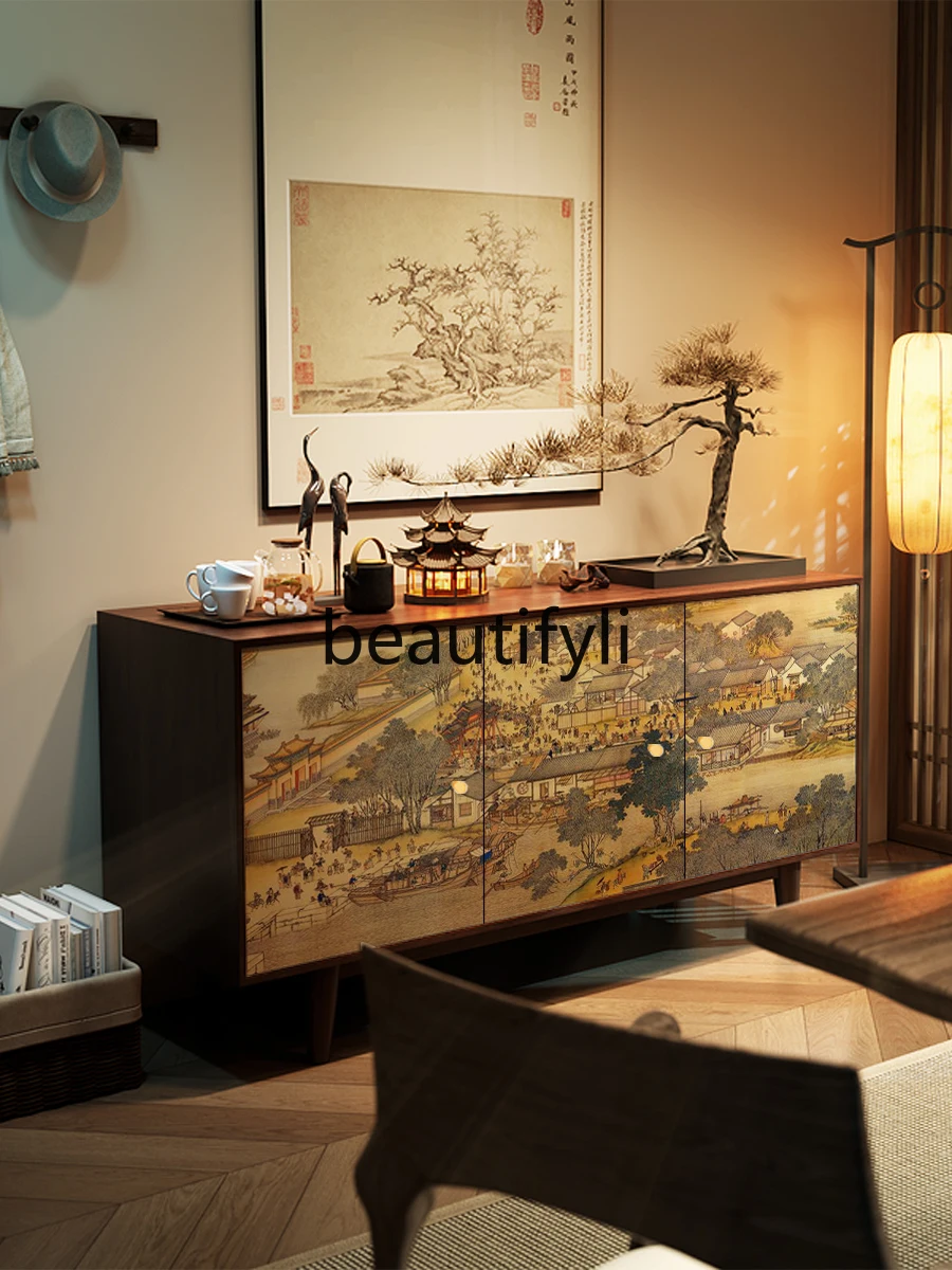 Credenza in legno massello per riporre l'ingresso del ristorante in famiglia, armadietto da tè multifunzionale