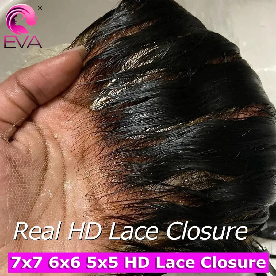 Eva Hair 13x4 13x6 HD Lace Frontal Only Melt Skins Brazilian Straight Human Hair 7x5 9x6 HD Lace Closures Pre Plucked Free Part