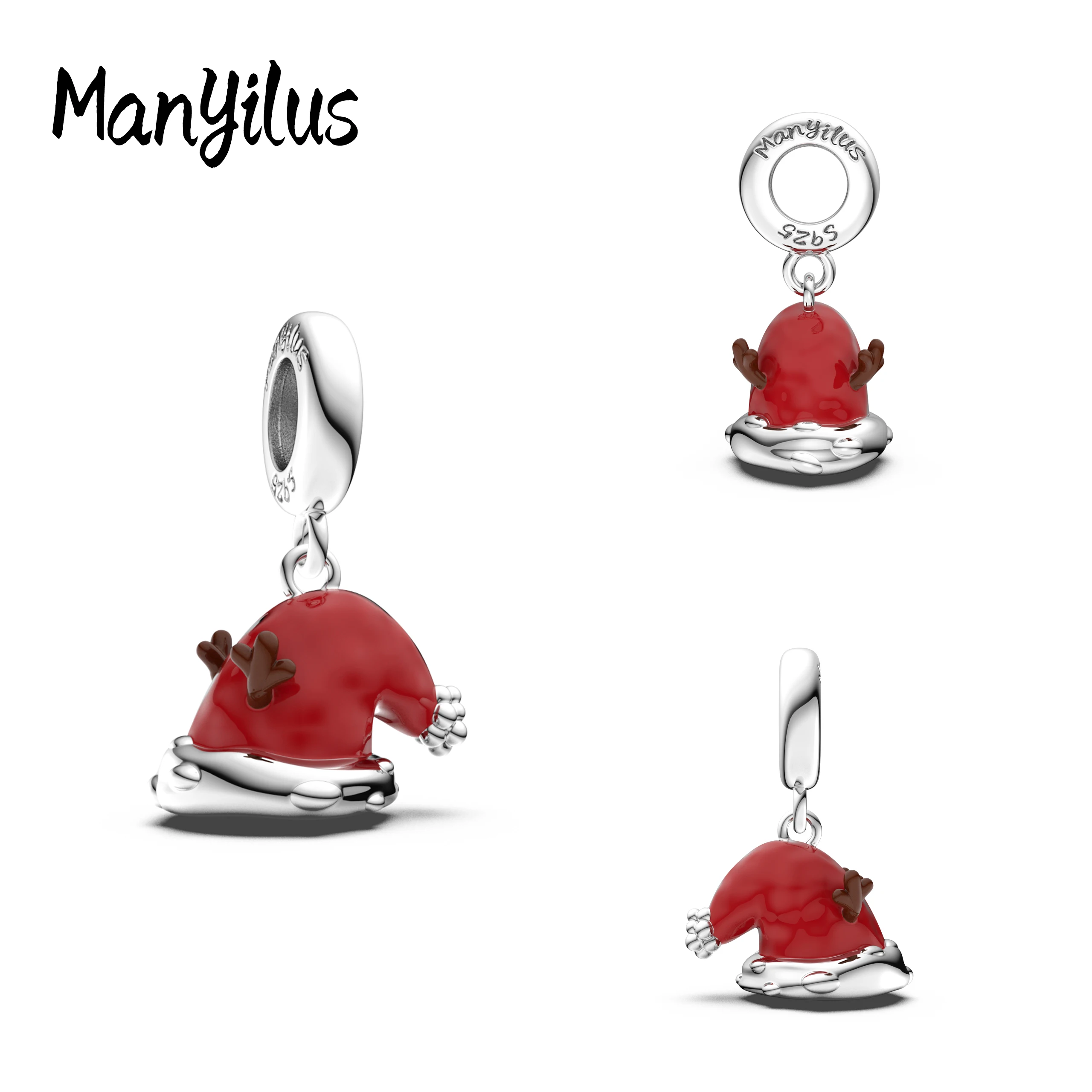 Manyilus 925 Silver 3D Bear Backpack Charm Bead Brown Enamel Bear Heart Detail Fit Original Charm Bracelets Women Jewelry Gift
