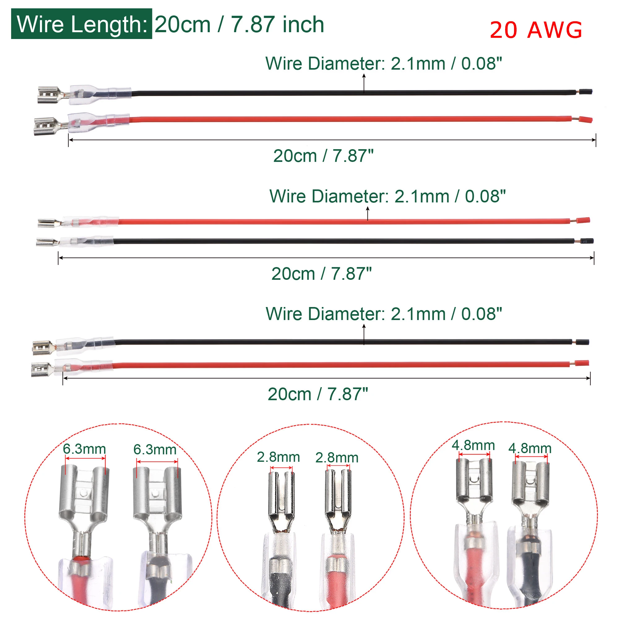 5-25Set Lamp Switch Female Spade Crimp Terminal Connector with Insulating Sleeve 20/30cm 18/20 AWG Wire Red Black Assortment Kit